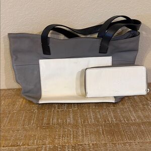Coach Gray and White Tote with Wallet